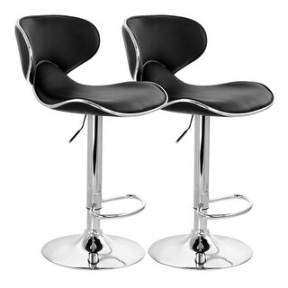 2 Piece Slim Adjustable Bar Stool in Black with Chrome Base - Bed Bath ...