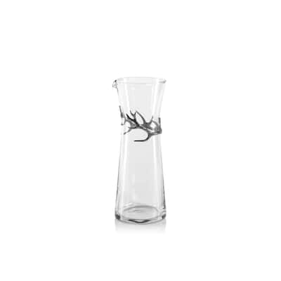 Malachi Glass Carafe with Pewter Antler - 3.75" x 9.75"