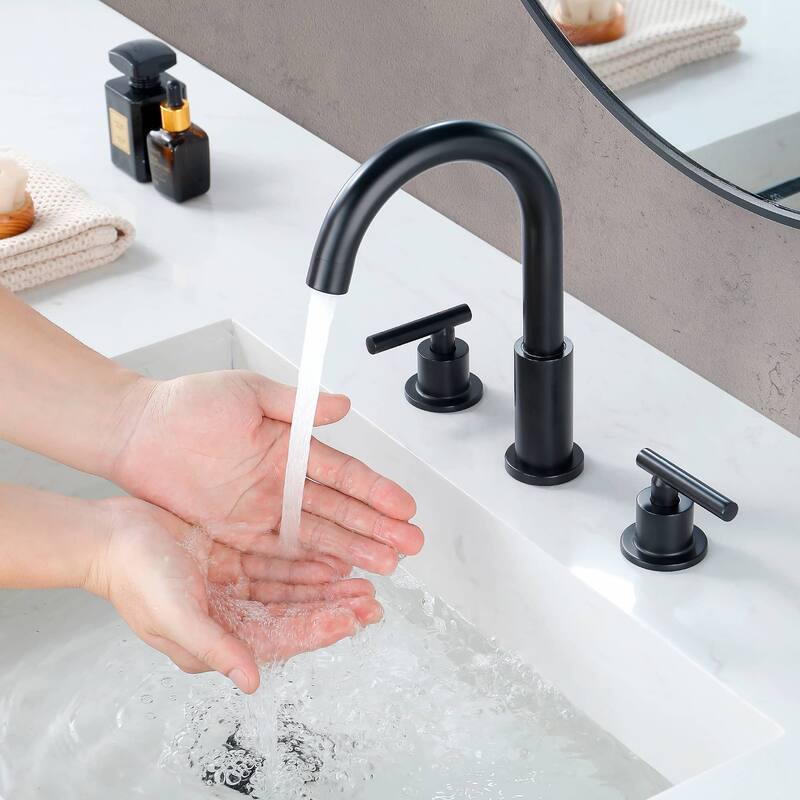 Widespread Bathroom Sink Faucet With Drain Assembly 3 Holes 8 Inch Bathroom Faucets Two Handle Modern Lavatory Basin Vanity Taps