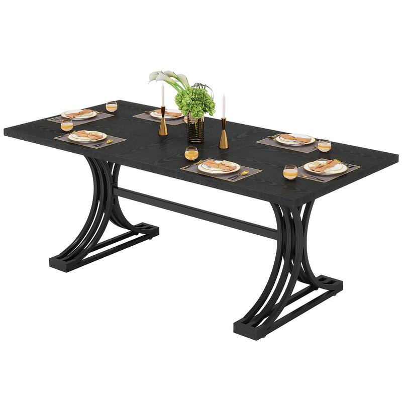 63'' Modern Dining Table with Trestles Legs for Kitchen Dining Room