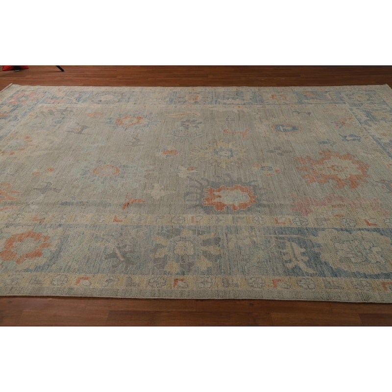 Vegetable Dye Oushak Turkish Area Rug Hand-Knotted Wool Carpet - 8'11"x 12'3"