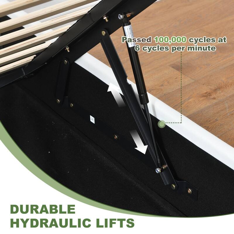 Full Size Lift-Up Storage Bed, White