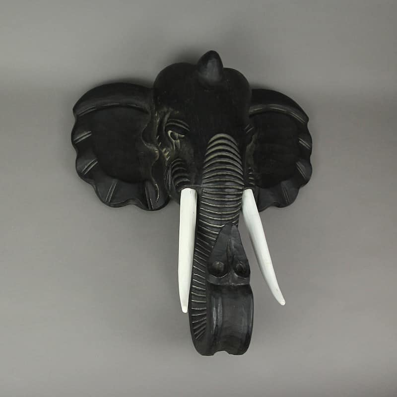 Zeckos Carved 19"H African Elephant Bust Sculpture Art Statue