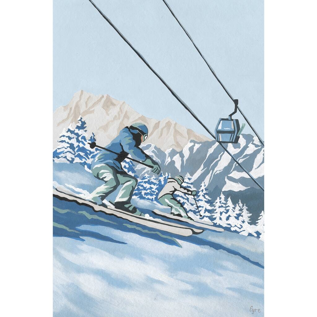 Skiers Race Down Painting Print on Wrapped Canvas