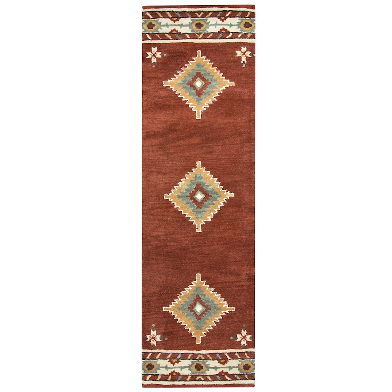 Alora Decor Ryder Brown, Tan, and Grey Hand-tufted Wool Rug - 2'6" x 8' Runner - Burgundy/Rust