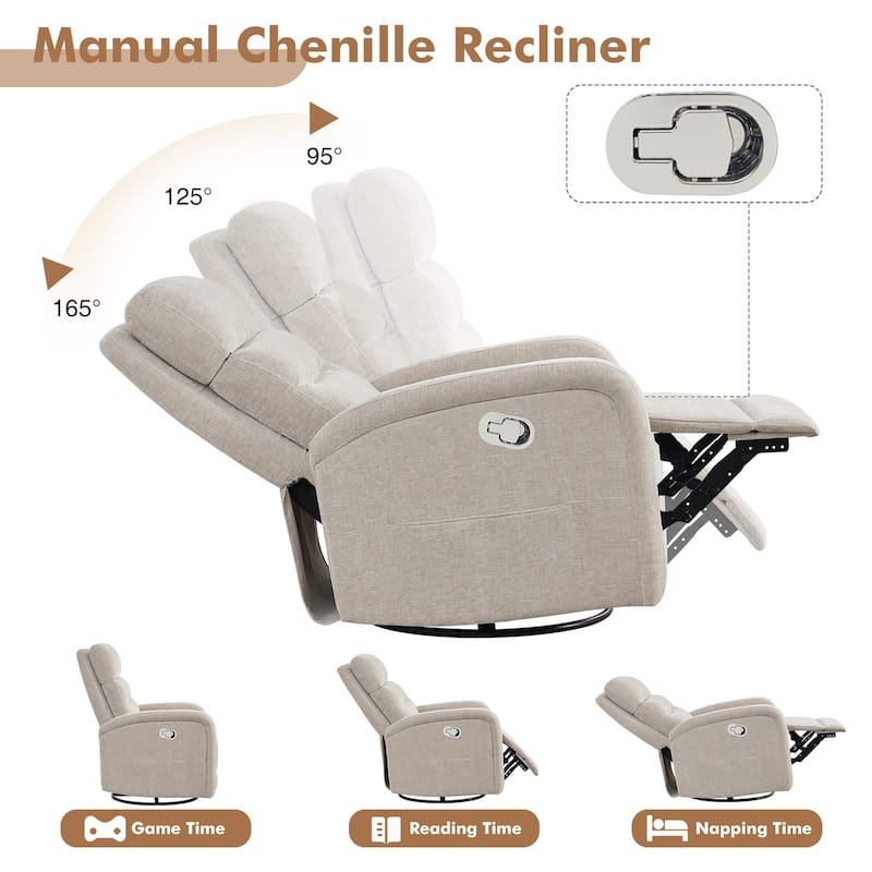 Aemeios Faux Leather Swivel Glider Rocker Manual Recliner