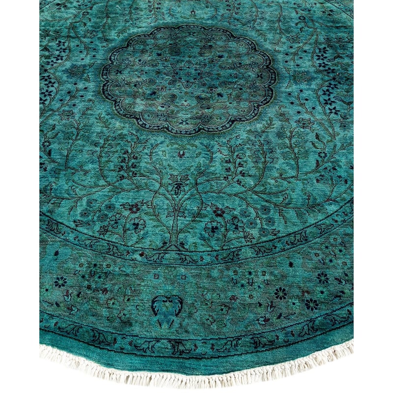 Overton Hand Knotted Wool Vintage Inspired Modern Contemporary Overdyed Blue Round Area Rug - 5' 8" x 5' 9"