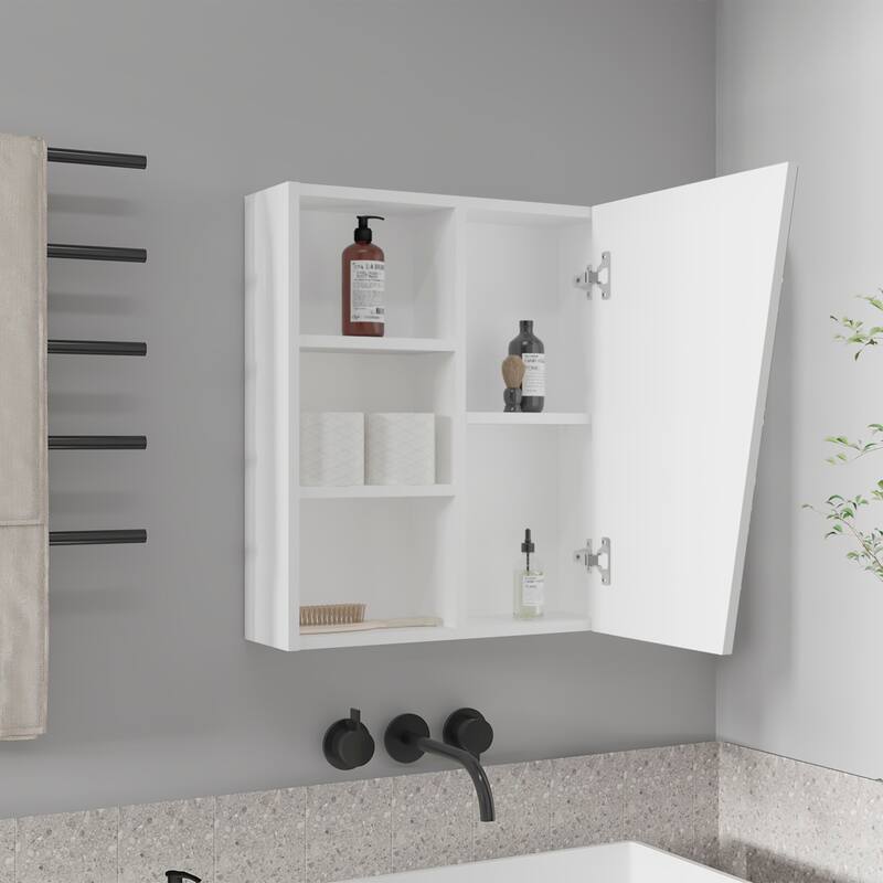 Quintana Wall-Mounted Mirror Medicine Cabinet With One Door And Four Open Compartments, White
