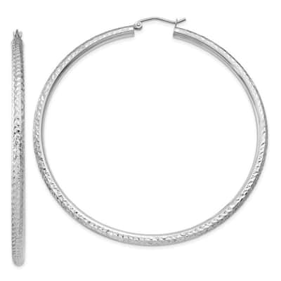 Curata 14k White Gold Diamond Cut 65x3mm Round Tube Hoop Earrings