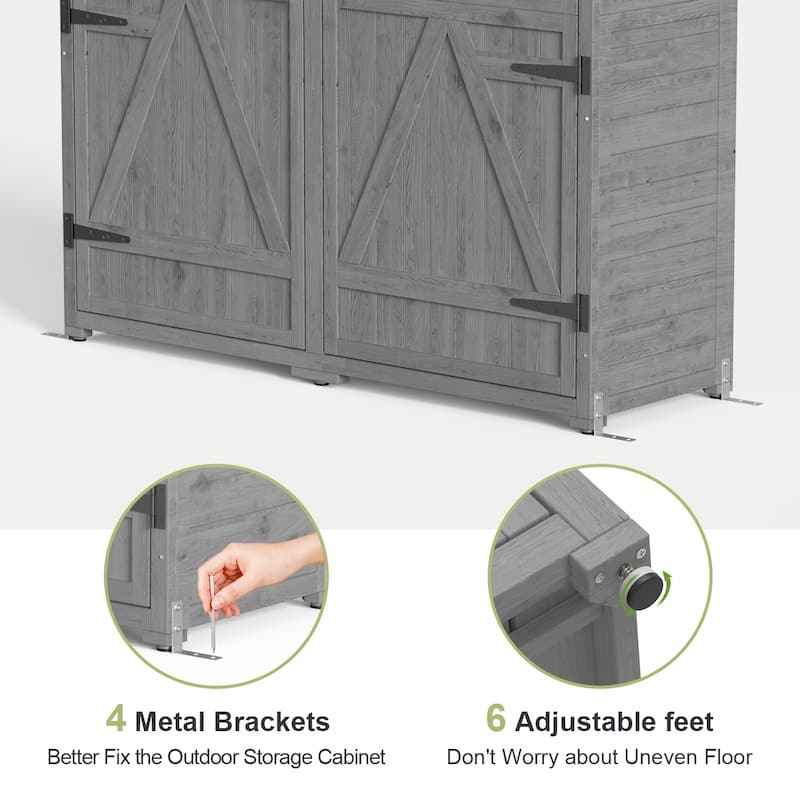 Outdoor Storage Cabinet with 3 Shelves, Wooden Garden Shed with Waterproof Roof