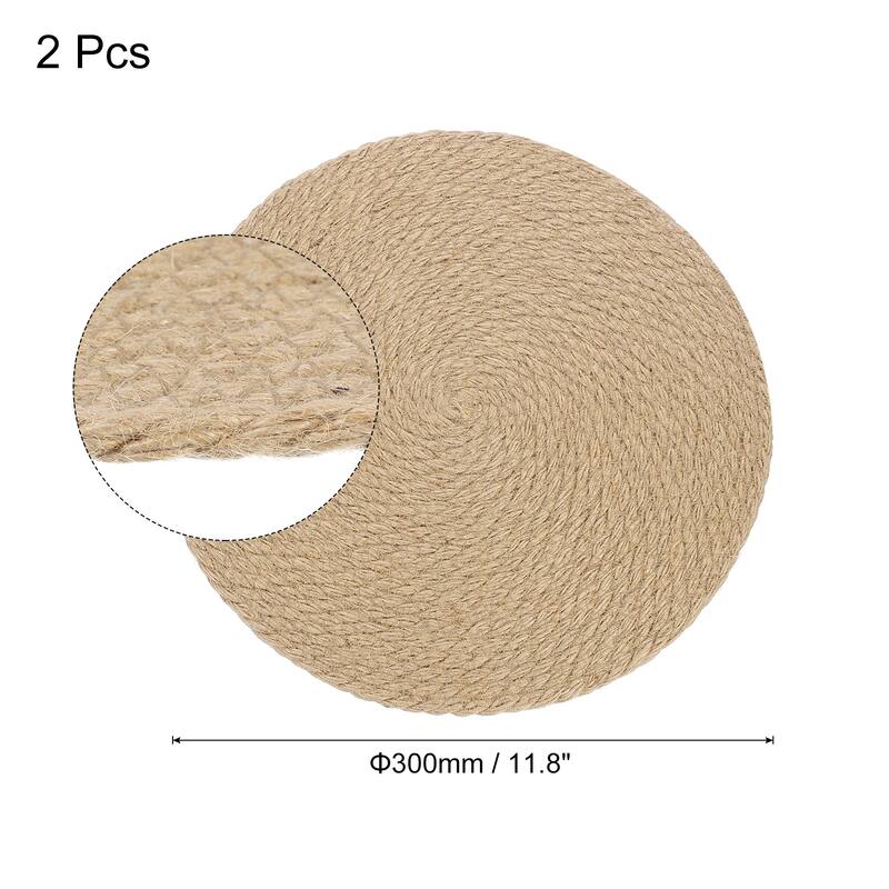 Jute Placemats, 2 Pack Round Woven Placemats - Brown - 12”
