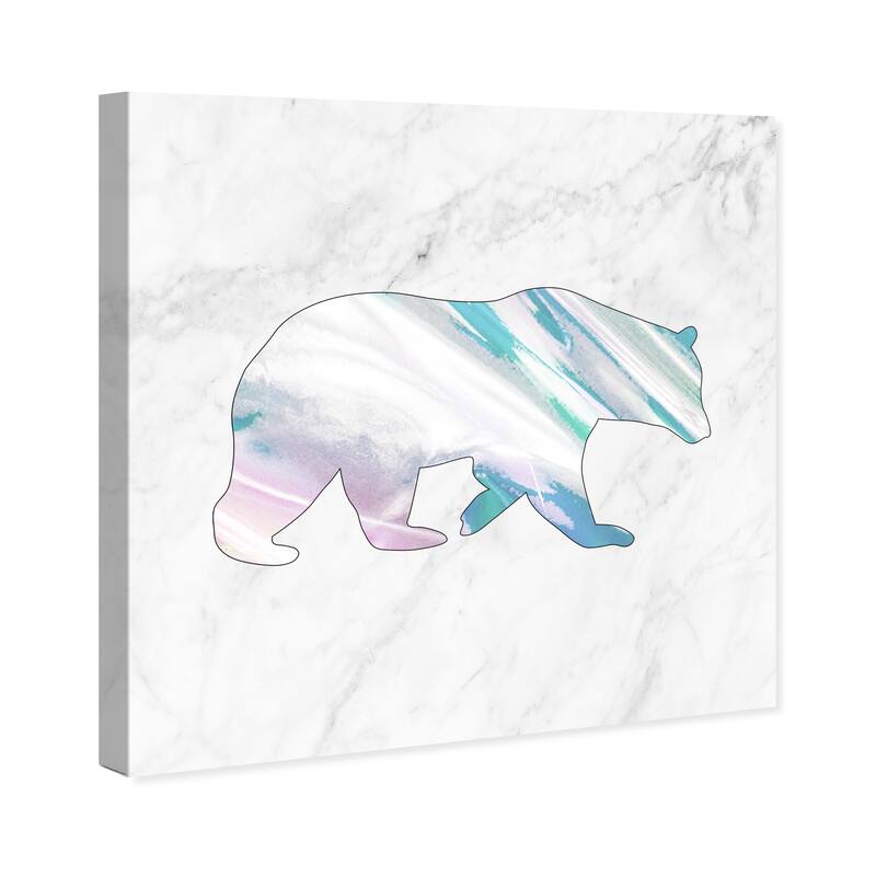 Wynwood Studio Canvas Animals Bear Holo and Marble White and Metallic Pink Modern & Contemporary Wall Art Canvas Print