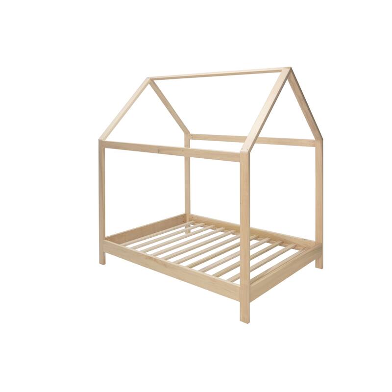 Farmhouse Full Size House Bed - Raised Panel Design, Solid Wood Frame, Kids Bed