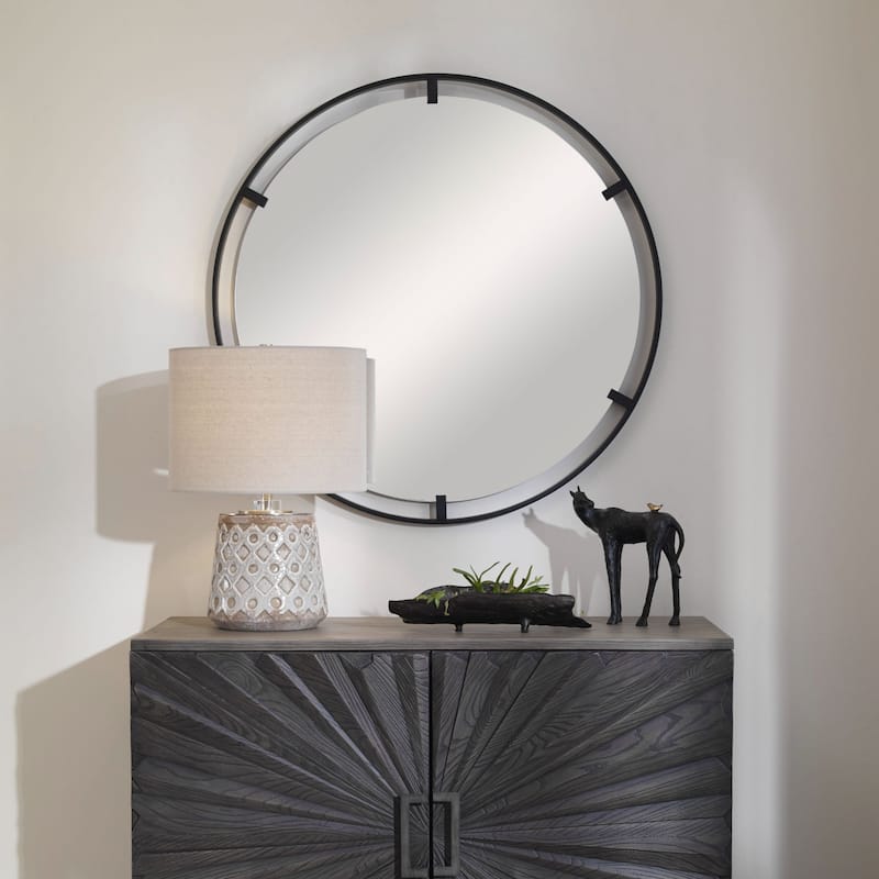Round Wall Mirror - 34" - Black