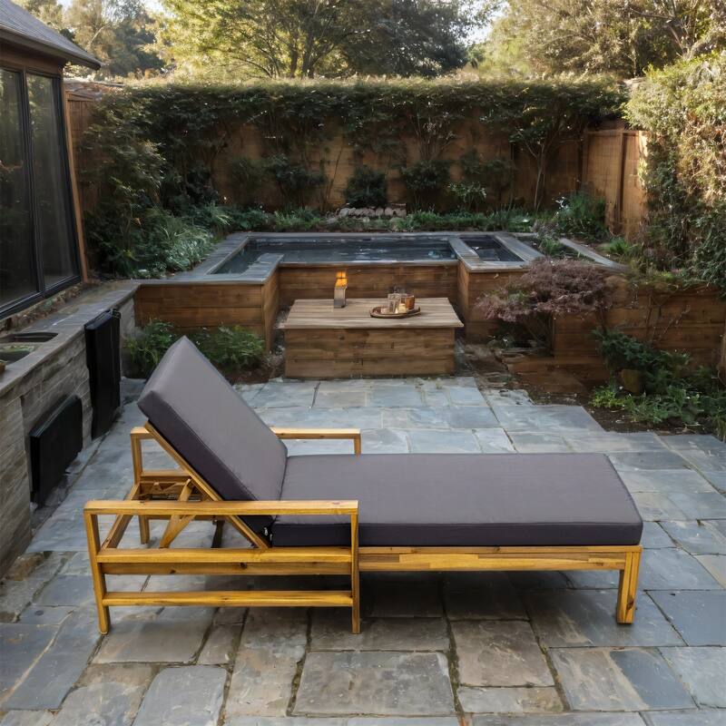 Outdoor Wood Lounge Chair with Adjustable Backrest for Gardens