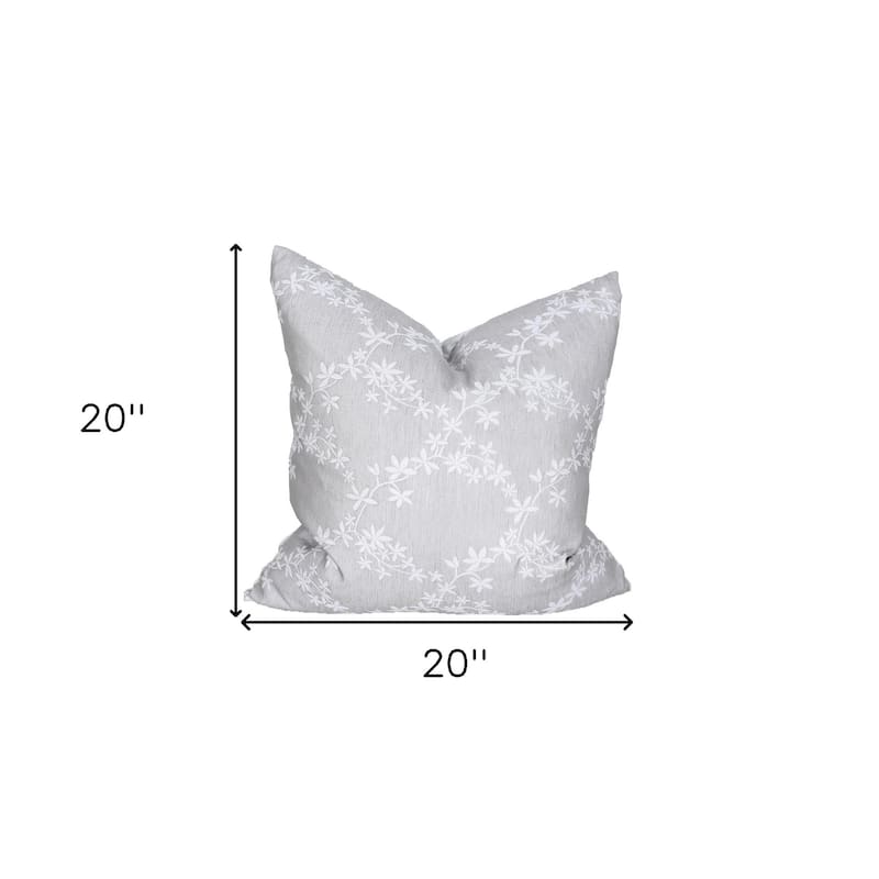 HomeRoots 20" X 20" Gray and White Floral Polyester Zippered Pillow