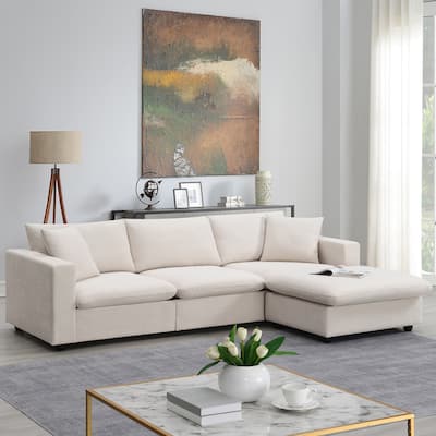 Sectional Sofa, L-shaped Couch Set with Convertible Ottoman