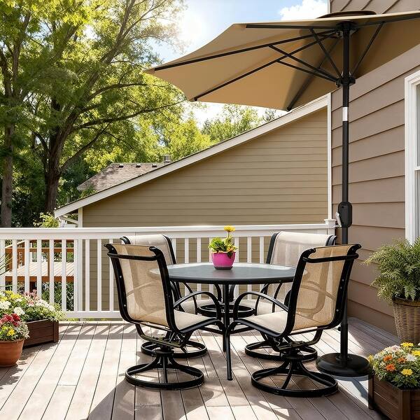 half round patio umbrella with tilt-and-crank Helios&Hestia 9 ft Small Wall Outdoor Market Tilt and Crank for Garden, Deck, Balcony The easy 9-ft Iron Off-white Crank Half-round