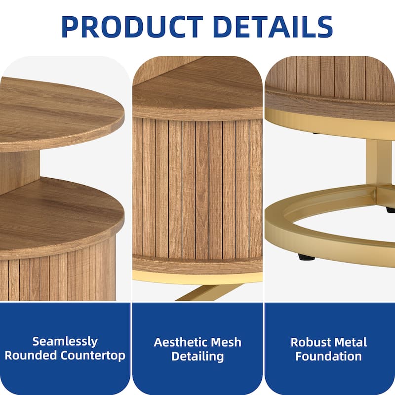 Moasis Oval Fluted Coffee Table with Sliding Doors