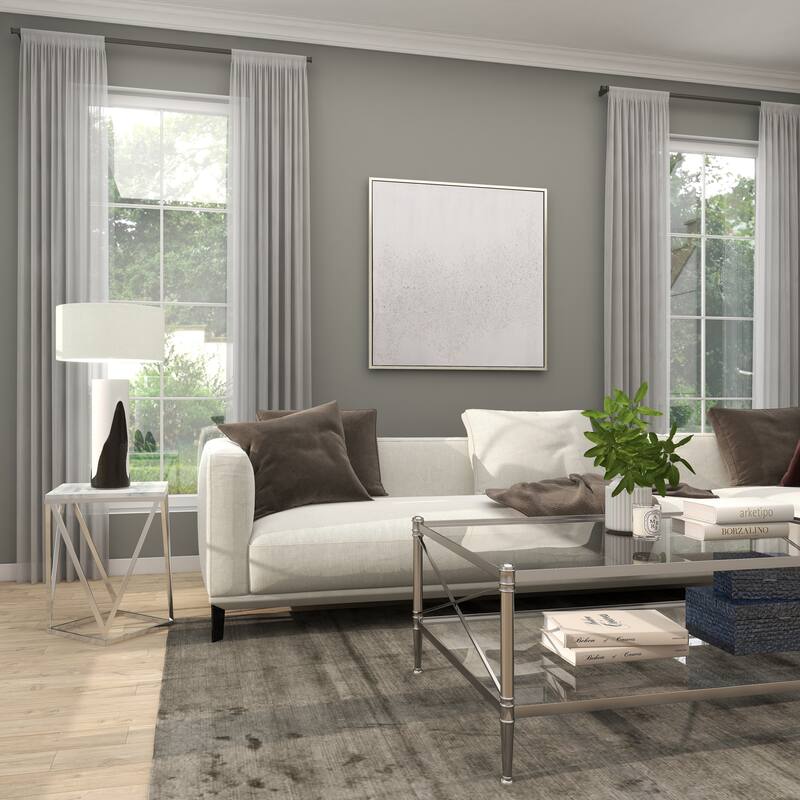 Silver Stainless Steel Accent Table with Marble Top - 18 x 18 x 21