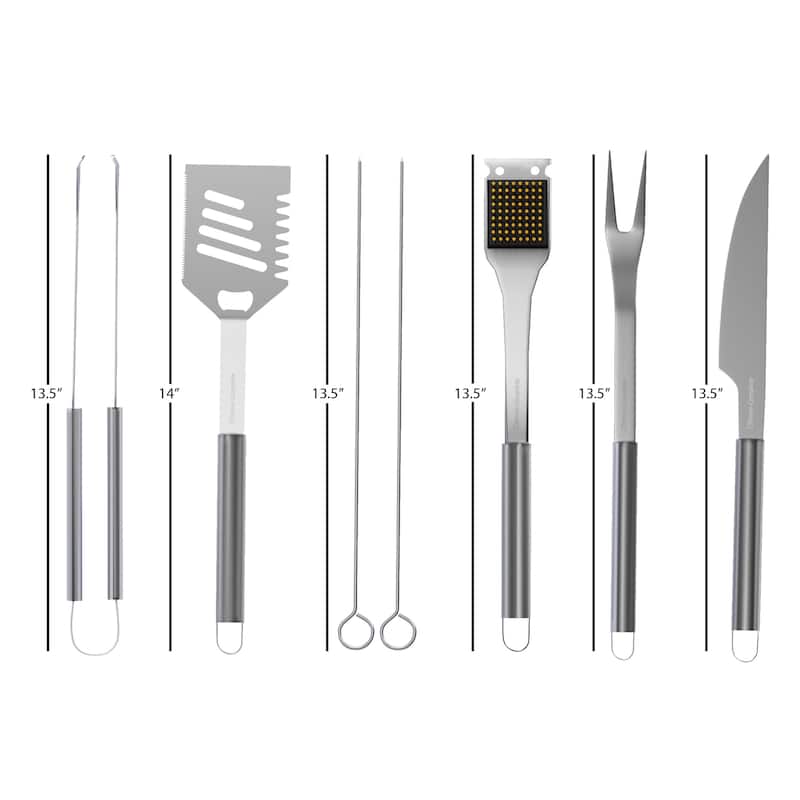 7-Piece Stainless-Steel BBQ Cooking Utensils Set by Home-Complete (Silver)