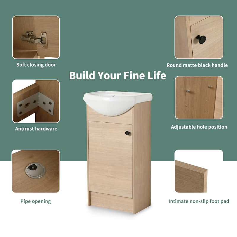 Freestanding 18 Inch Bathroom Vanity, Small Bathroom Vanity With Sink, Bathroom Vanity and Sink Combo (KD-PACKING)