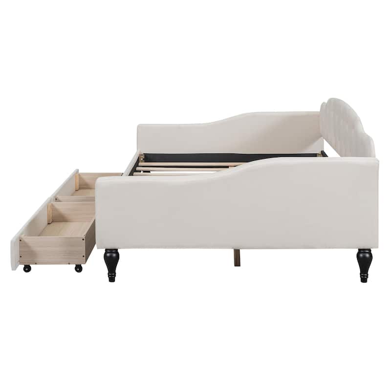 Full Size Upholstered Tufted Daybed with Two Drawers