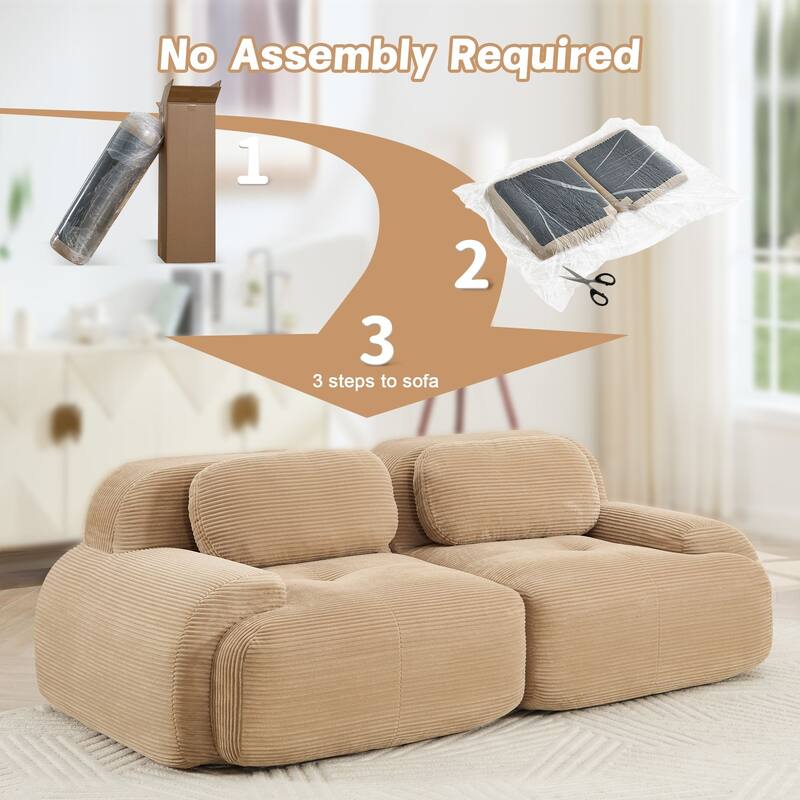 Rossetta Simplified Anti-Slip Style Premium Corduroy Fabric Modular Loveseat Sofa with Curved Armrests