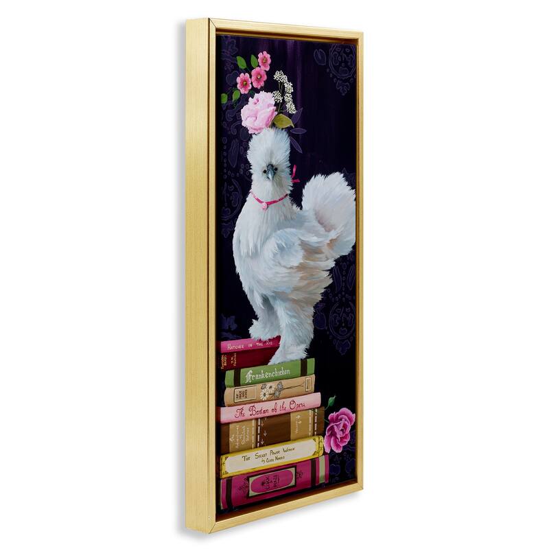Stupell Fancy Vintage Chicken with Books Framed Floater Canvas Wall Art Design By Heather Gauthier