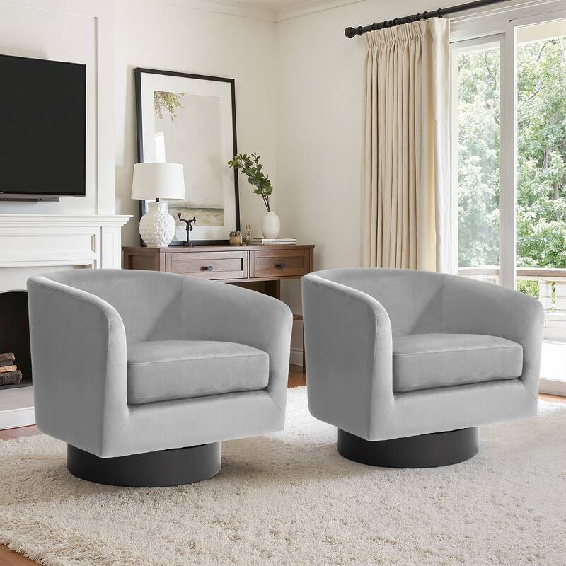 2 Set Modern Upholstered Swivel 360 Degree Accent Chair - 31" W × 29" D × 29" H - Grey