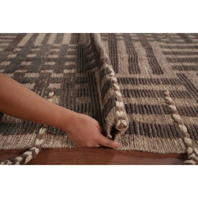 Brown Moroccan Modern Area Rug Hand-Knotted Wool Carpet - 7'9"x 10'8"