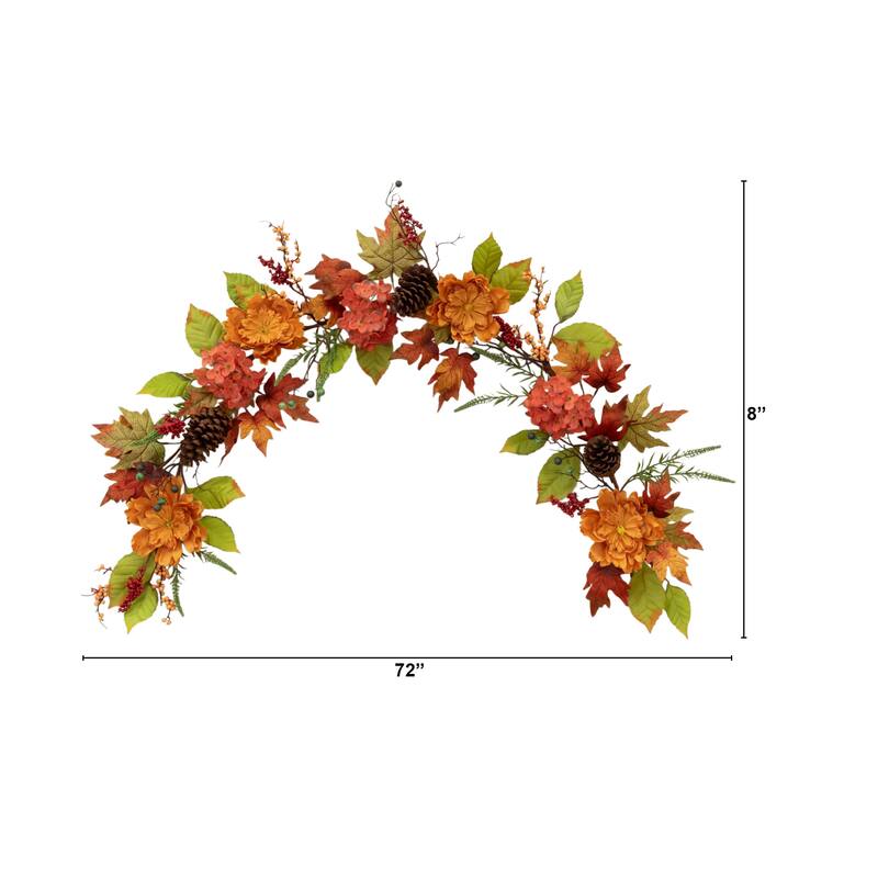 6' Fall Ranunculus, Hydrangea and Berries Autumn Artificial Garland - 72