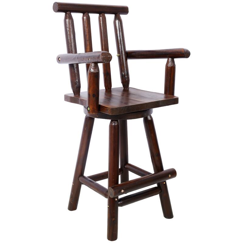 Rustic Bar Stool - Fir Wood Construction, Chair with Footrest,Wide Armrest, Rustic Kitchen Stool, Tall Bistro Chair