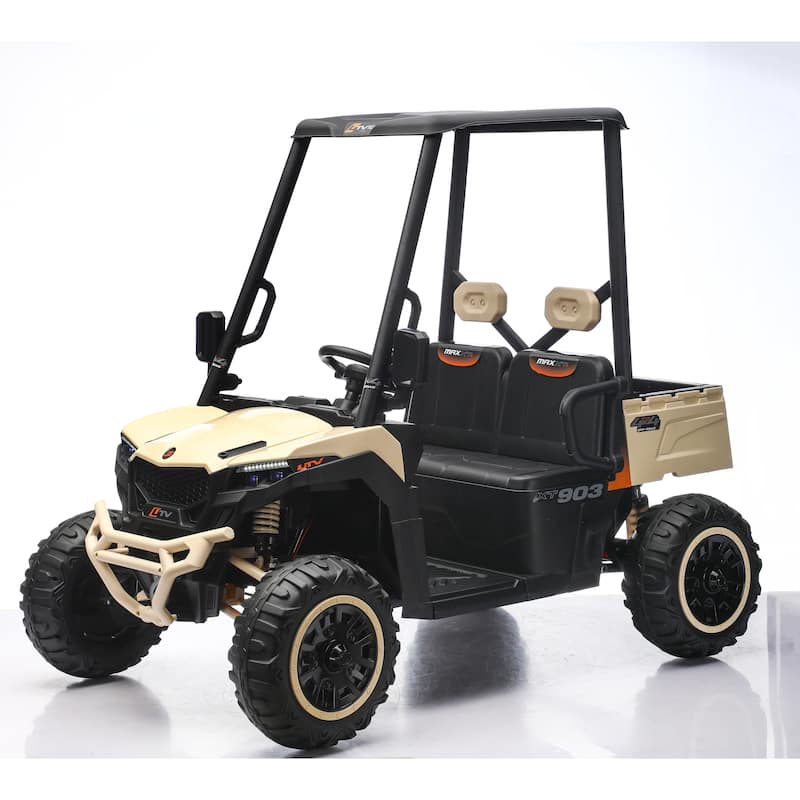 Kids Ride On Dump Truck Off-Road Toy Car with Bluetooth Music, Beige Ride On Truck Ride On Vehicle with LED Lights