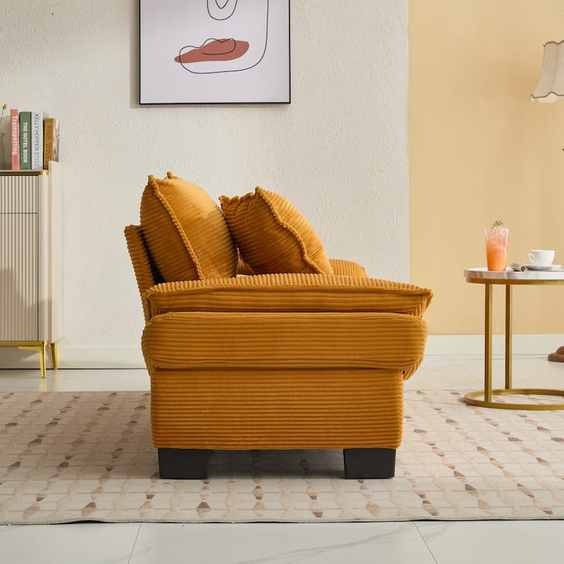 Yellow Corduroy Upholstered Sofa Sleeper Loveseat with Pillows