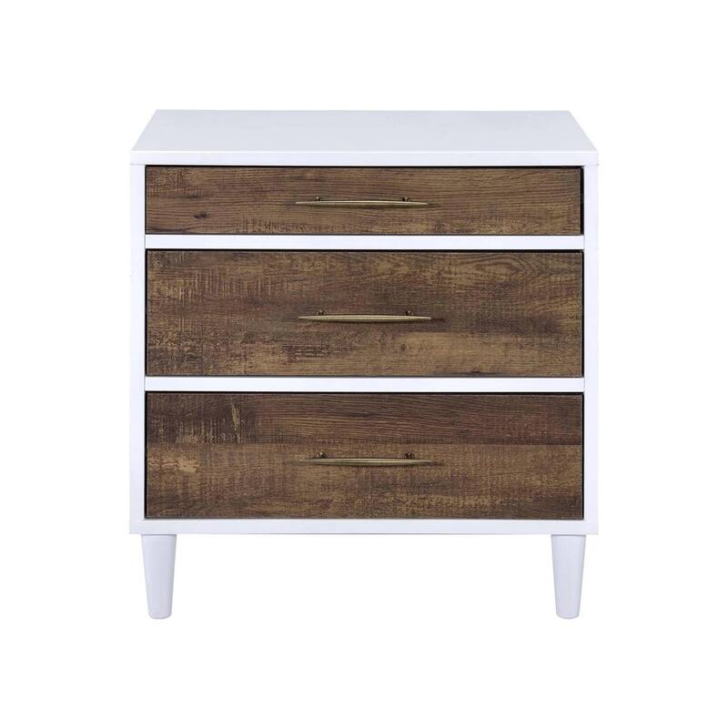 Two-tone Nightstand with 3 Drawers - Brown Oak,White
