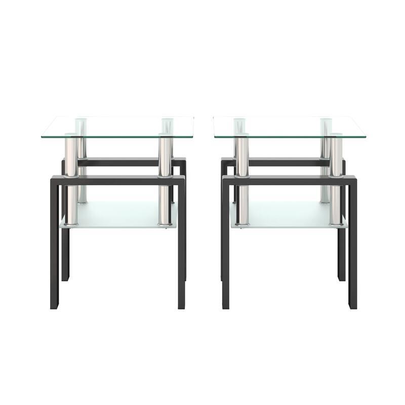 Set of 2 Tempered Glass Coffee Table End Table Set