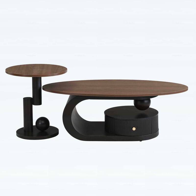 Nesting Coffee Table Set of 2,Elegant and Functional with Storage for Modern Living Rooms,Oval and Round Design