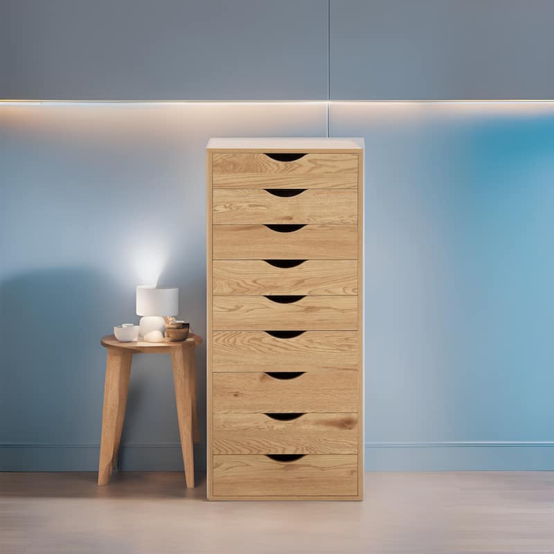 Narrow Wooden 9-Drawer Cabinet with Smooth-Glide Drawers and Top Storage Shelf