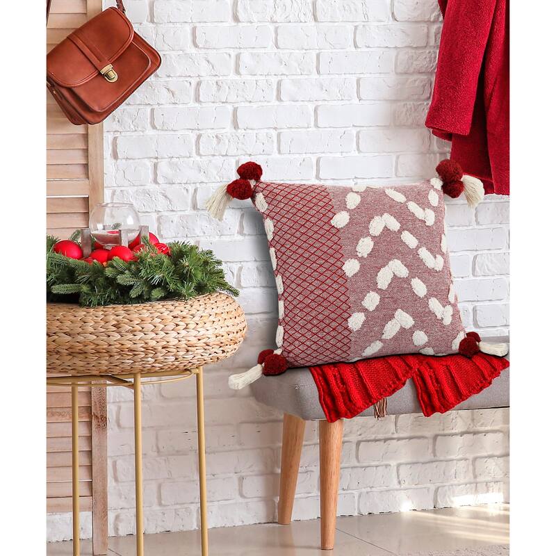 Sevita Heute Red Zeal Pom Throw Pillow