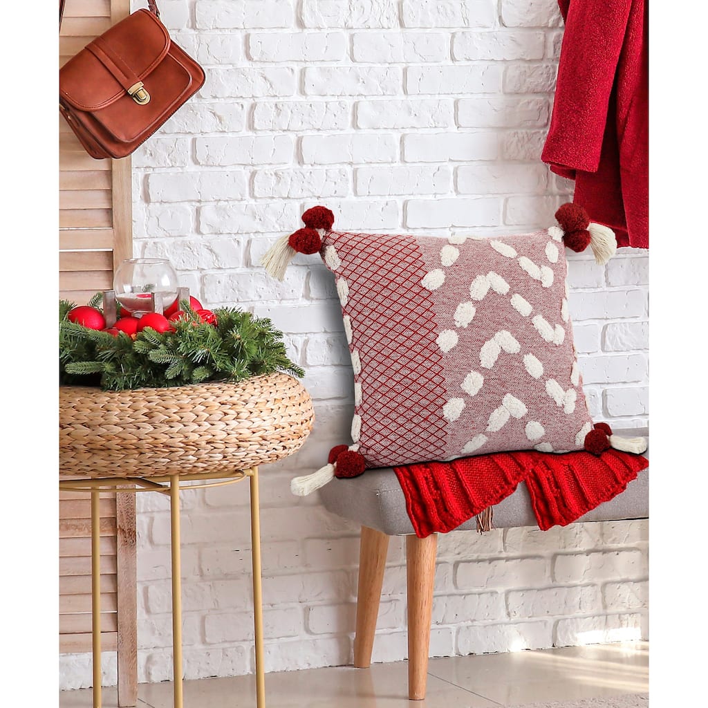Sevita Heute Red Zeal Pom Throw Pillow