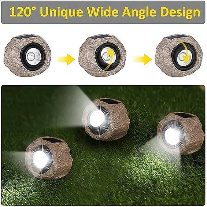 2 Pack Solar Rock Lights Outdoor – Waterproof LED Landscape Spotlights with Auto On/Off for Garden, Pathway, Yard Decor - Gray