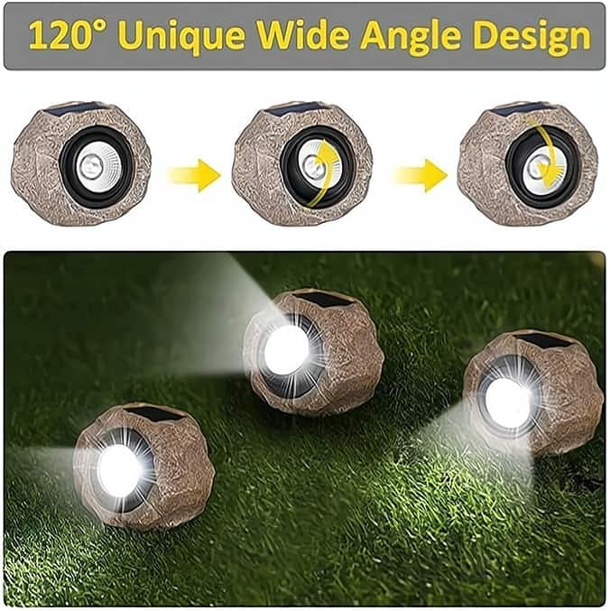 Solar Rock Lights for Pathway LED Garden Spotlight Waterproof - Brown