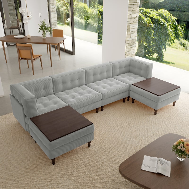 Oversized Modular Sectional Corduroy Fabric Tufted Sofa