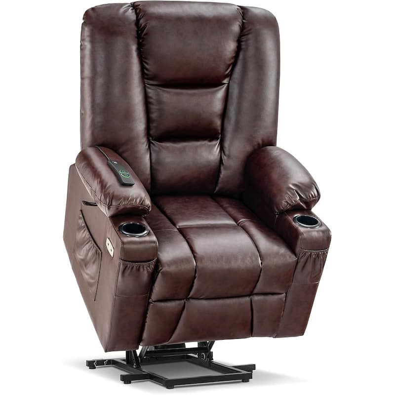 MCombo Large Lift Recliner Chair with Massage and Heat for Elderly, Extended Footrest, Cup Holders, USB Ports, Faux Leather 7539