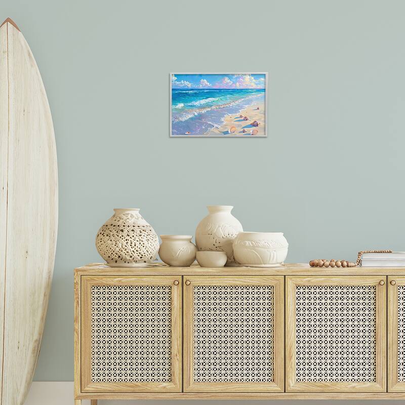 Stupell Seashells Along Sea Shore Framed Giclee Art Design By LSR Design Studio