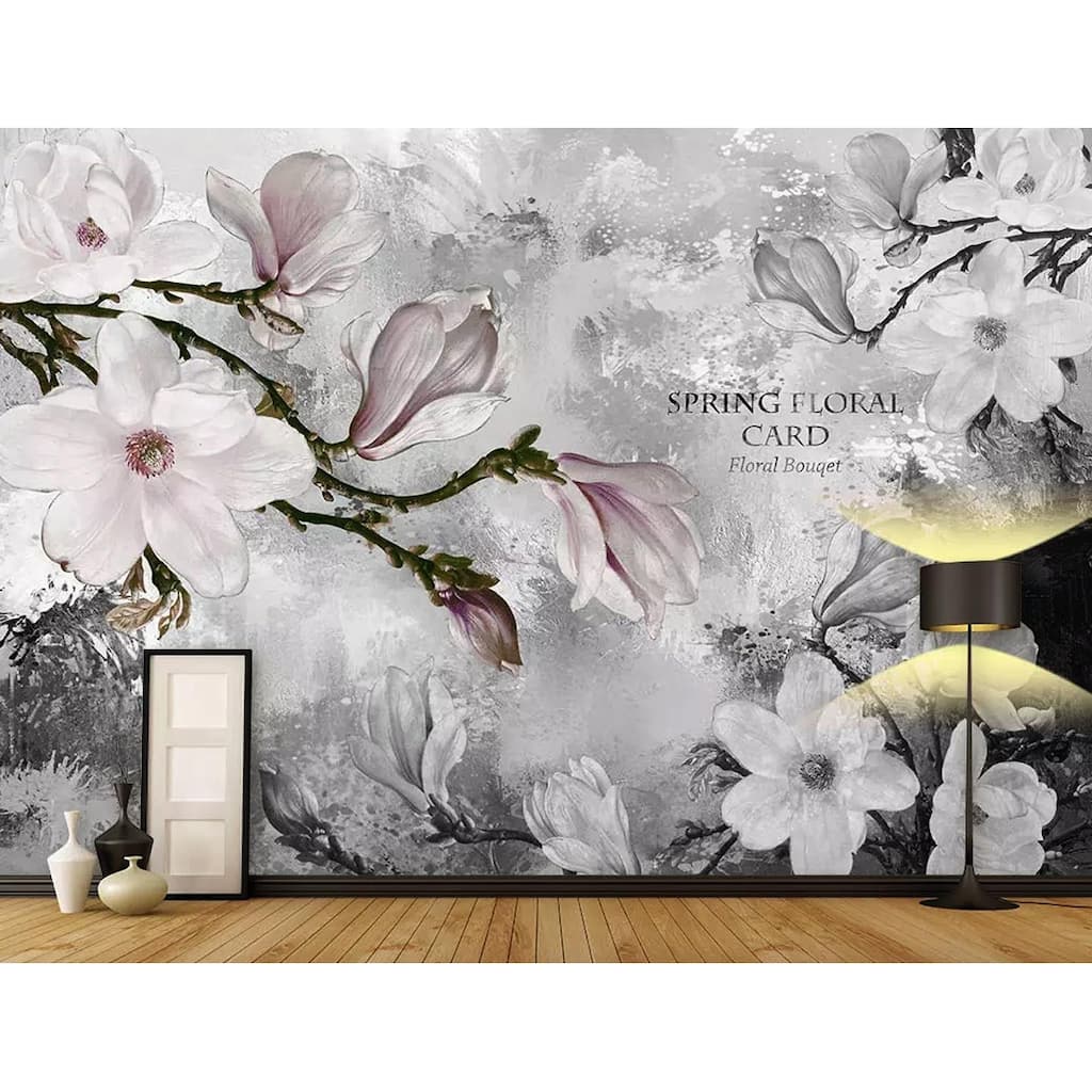 GK Wall Design Dark Magnolia Flowers Watercolor Blossom Removable Wallpaper