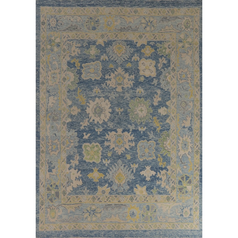 Hand Knotted Oriental 100% Wool Carpet Transitional All-Over Navy Blue & Blues Oushak Area Rug - 10' 6'' X 8' 0''