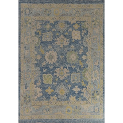 Hand Knotted Oriental 100% Wool Carpet Transitional All-Over Navy Blue & Blues Oushak Area Rug - 10' 6'' X 8' 0''