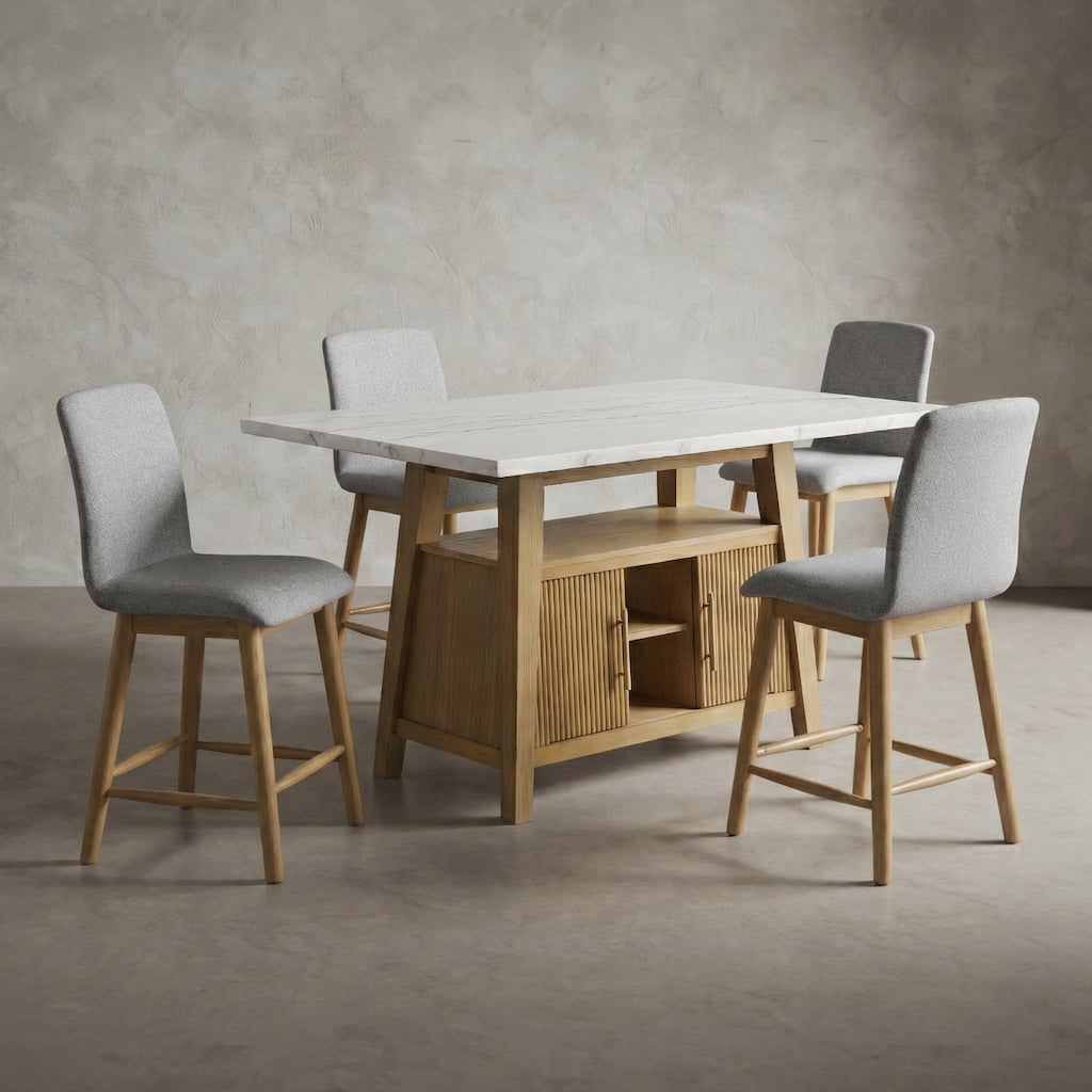 Furniture of America Nayel Modern 5-Piece Genuine Marble Counter Height Dining Table Set